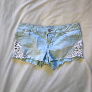 Mint shorts with lace detail
